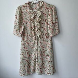 ZARA Semi Sheer Floral Ruffle Mini Dress Size M